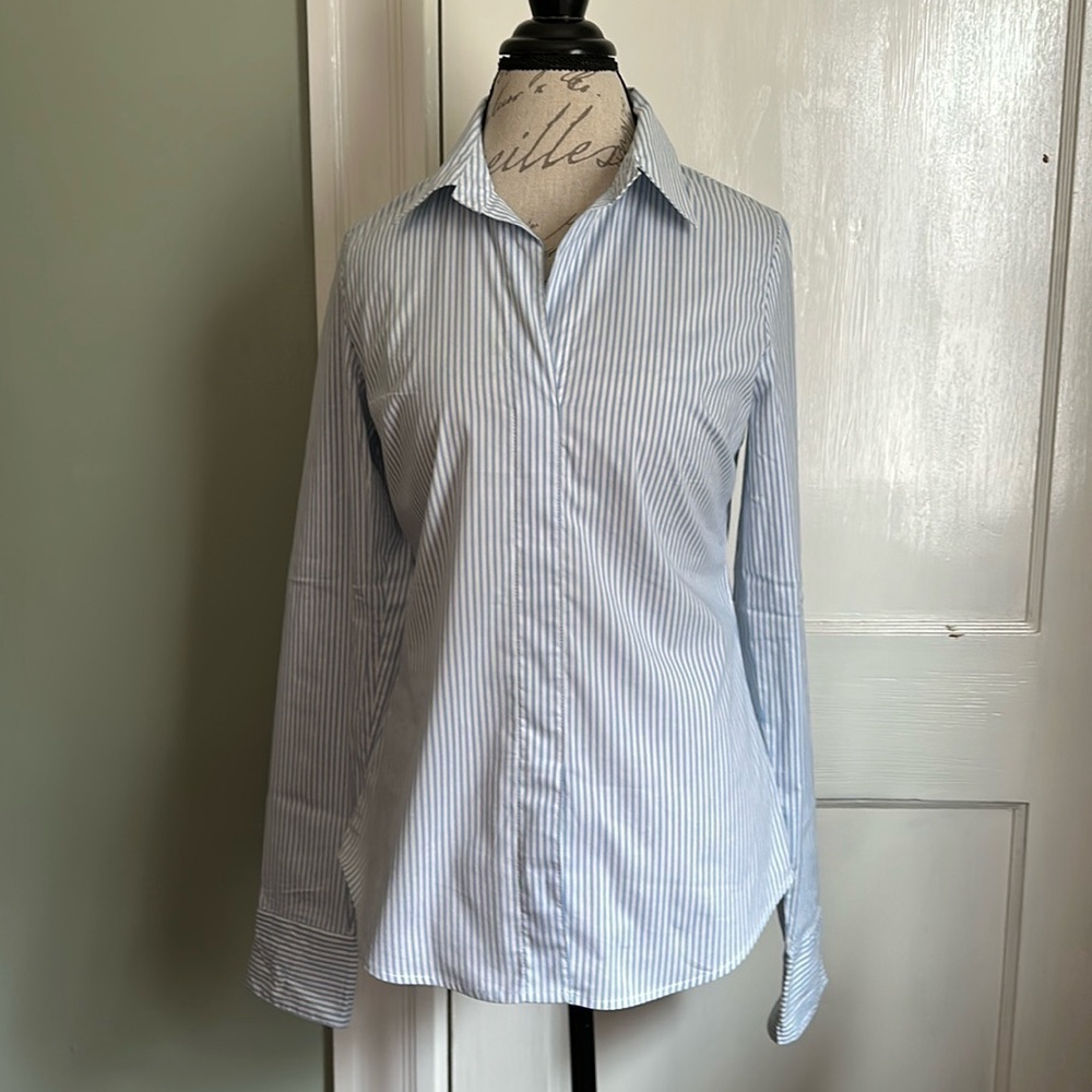 GRACE ELEMENTS Bleach White/ Brazil Blue Pullover Striped Tunic Blouse